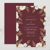 Invitation Mariage Eucalyptus au Feuillage Doré Carmin (Devant / Derrière)
