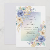Invitation Mariage Eucalyptus au feuillage doré et au pervenc (Devant / Derrière)