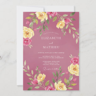 Invitation Mariage Eucalyptus au Feuillage Doré Magenta