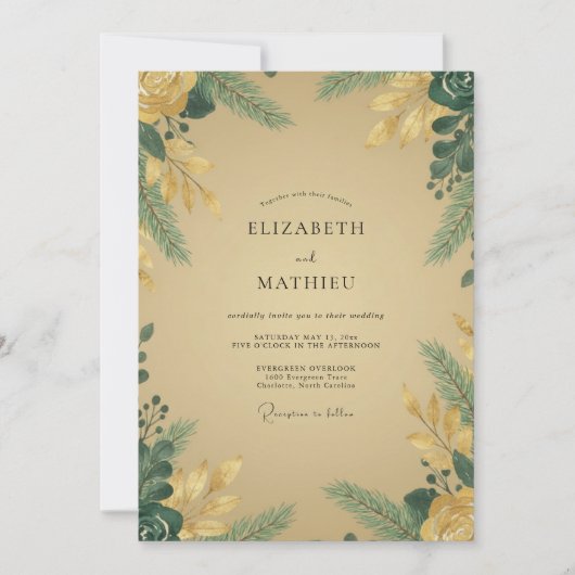 Invitation Mariage Eucalyptus au Feuillage Doré Moutarde (Devant)