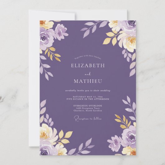 Invitation Mariage Eucalyptus au feuillage doré prune (Devant)