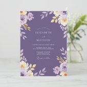 Invitation Mariage Eucalyptus au feuillage doré prune (Debout devant)