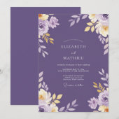 Invitation Mariage Eucalyptus au feuillage doré prune (Devant / Derrière)