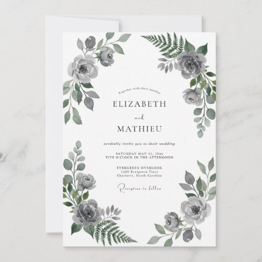 Invitation Mariage Eucalyptus au Feuillage Gris Argent (Devant)