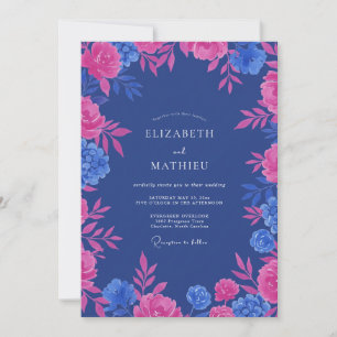 Invitation Mariage Eucalyptus au feuillage indigo magenta