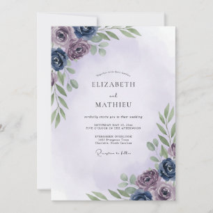 Invitation Mariage Eucalyptus au Feuillage Indigo Mauve