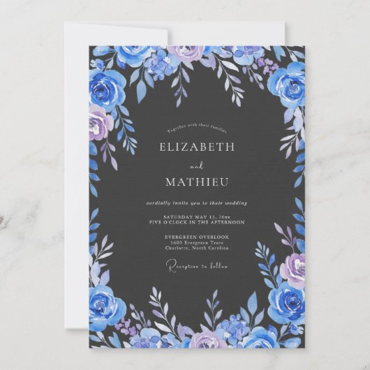 Invitation Mariage Eucalyptus au Feuillage Indigo Pervenche (Devant)