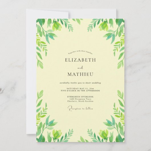 Invitation Mariage Eucalyptus au Feuillage Jaune Beurre (Devant)