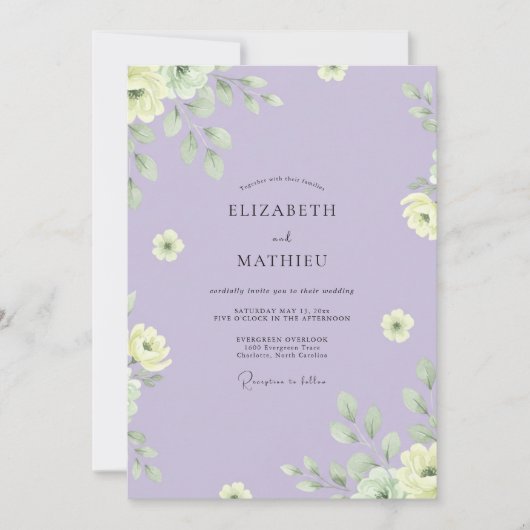 Invitation Mariage Eucalyptus au Feuillage Jaune Lilas (Devant)