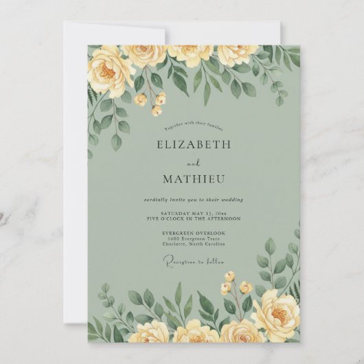 Invitation Mariage Eucalyptus au Feuillage Jaune Pâle (Devant)
