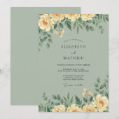 Invitation Mariage Eucalyptus au Feuillage Jaune Pâle (Devant / Derrière)