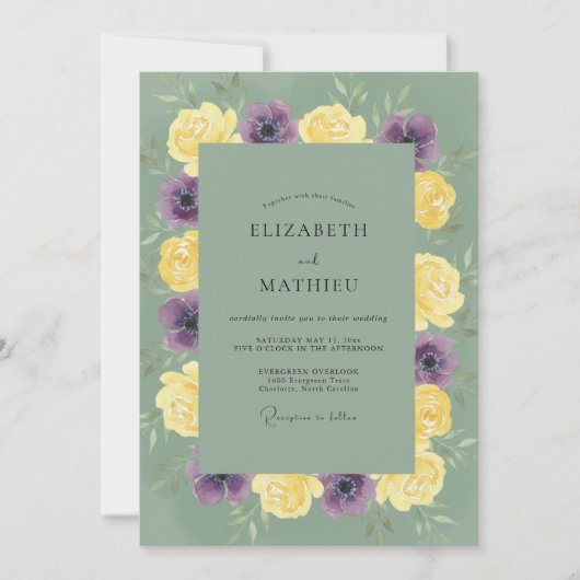 Invitation Mariage Eucalyptus au feuillage jaune pourpre (Devant)