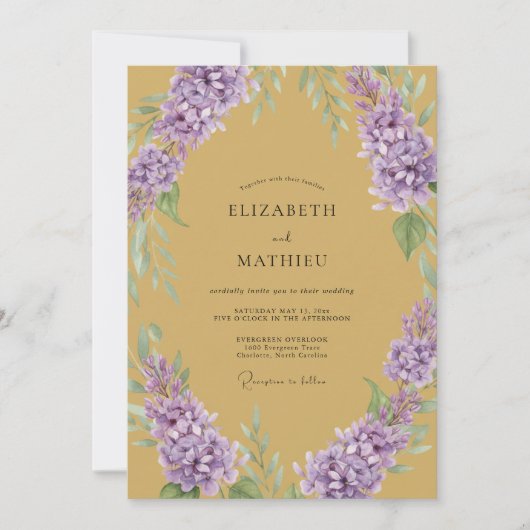 Invitation Mariage Eucalyptus au feuillage lilas ocre (Devant)