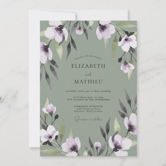 Invitation Mariage Eucalyptus au Feuillage Lilas Olive (Devant)