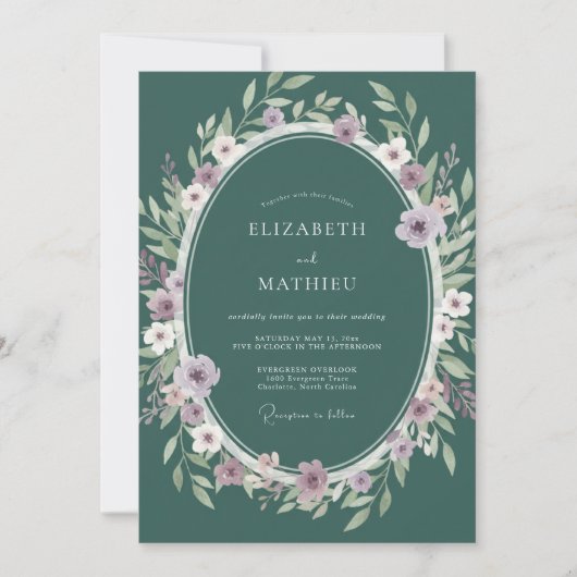 Invitation Mariage Eucalyptus au feuillage lilas sarcelle (Devant)