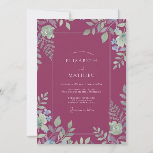 Invitation Mariage Eucalyptus au Feuillage Magenta (Devant)