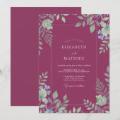 Invitation Mariage Eucalyptus au Feuillage Magenta (Devant / Derrière)