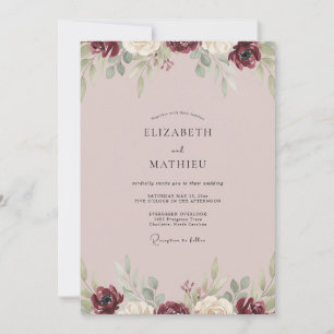 Invitation Mariage Eucalyptus au Feuillage Mauve Bourgogne
