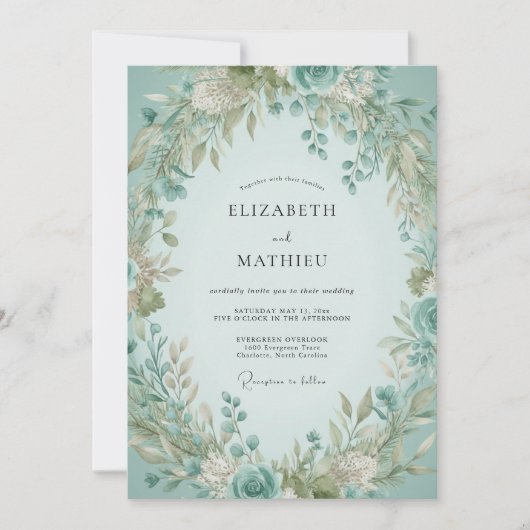 Invitation Mariage Eucalyptus au Feuillage Mousse de Mer (Devant)