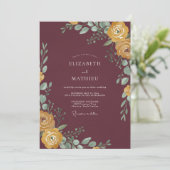 Invitation Mariage Eucalyptus au Feuillage Ocre Bourgogne (Debout devant)