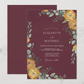 Invitation Mariage Eucalyptus au Feuillage Ocre Bourgogne (Devant / Derrière)