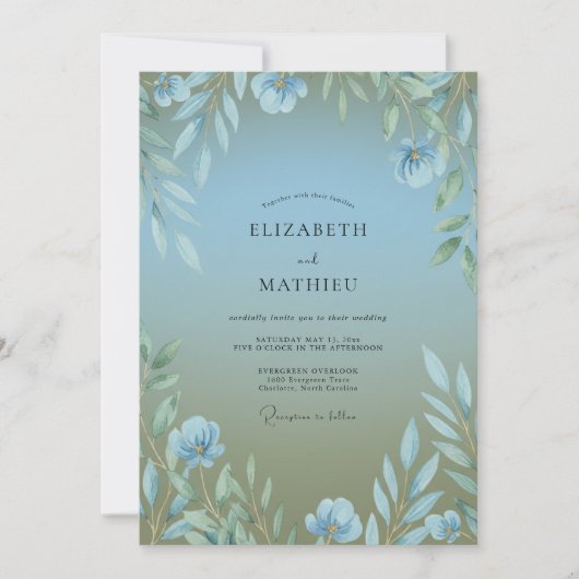 Invitation Mariage Eucalyptus au Feuillage Olive Azur (Devant)