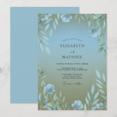 Invitation Mariage Eucalyptus au Feuillage Olive Azur (Devant / Derrière)