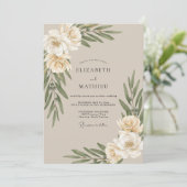 Invitation Mariage Eucalyptus au Feuillage Olive Beige (Debout devant)
