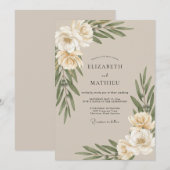 Invitation Mariage Eucalyptus au Feuillage Olive Beige (Devant / Derrière)