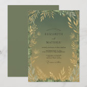 Invitation Mariage Eucalyptus au Feuillage Or Olive (Devant / Derrière)