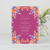 Invitation Mariage Eucalyptus au feuillage orange fuchsia (Debout devant)
