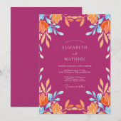 Invitation Mariage Eucalyptus au feuillage orange fuchsia (Devant / Derrière)