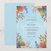 Invitation Mariage Eucalyptus au feuillage orange violet (Devant / Derrière)