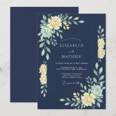 Invitation Mariage Eucalyptus au feuillage papillon indigo (Devant / Derrière)