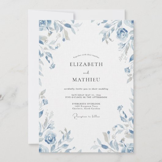 Invitation Mariage Eucalyptus au Feuillage Pervenche (Devant)