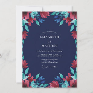 Invitation Mariage Eucalyptus au Feuillage Pourpre de Minuit