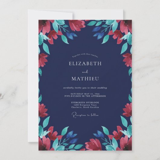 Invitation Mariage Eucalyptus au Feuillage Pourpre de Minuit (Devant)