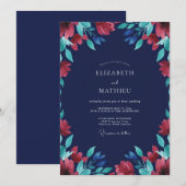 Invitation Mariage Eucalyptus au Feuillage Pourpre de Minuit (Devant / Derrière)