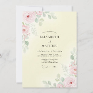 Invitation Mariage Eucalyptus au feuillage rose citron
