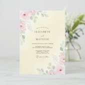 Invitation Mariage Eucalyptus au feuillage rose citron (Debout devant)