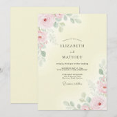 Invitation Mariage Eucalyptus au feuillage rose citron (Devant / Derrière)