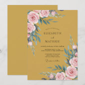 Invitation Mariage Eucalyptus au Feuillage Rose Doré (Devant / Derrière)