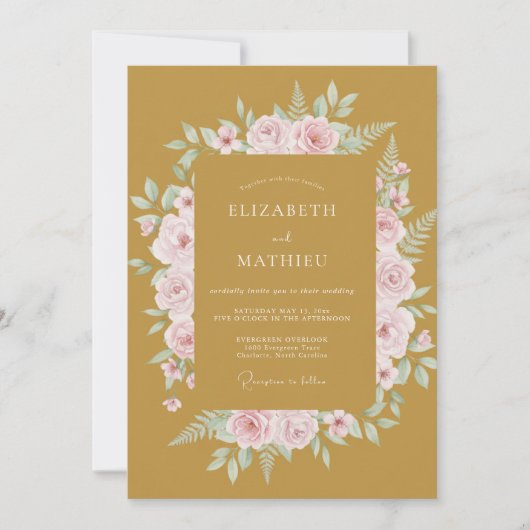 Invitation Mariage Eucalyptus au feuillage rose moutarde (Devant)