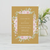 Invitation Mariage Eucalyptus au feuillage rose moutarde (Debout devant)