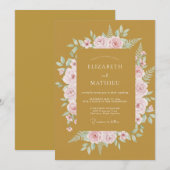 Invitation Mariage Eucalyptus au feuillage rose moutarde (Devant / Derrière)