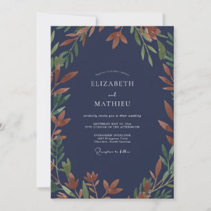 Invitation Mariage Eucalyptus au feuillage rouille de minuit