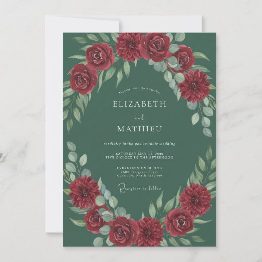 Invitation Mariage Eucalyptus au Feuillage Rubis Sarcelle (Devant)