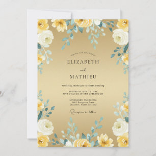 Invitation Mariage Eucalyptus au Feuillage Sarcelle Doré