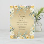 Invitation Mariage Eucalyptus au Feuillage Sarcelle Doré (Debout devant)