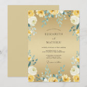 Invitation Mariage Eucalyptus au Feuillage Sarcelle Doré (Devant / Derrière)